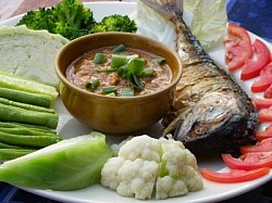 Spicy Northern Thai Dipping sauce with grilled fish
