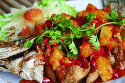 Fried river fish with spicy dressing